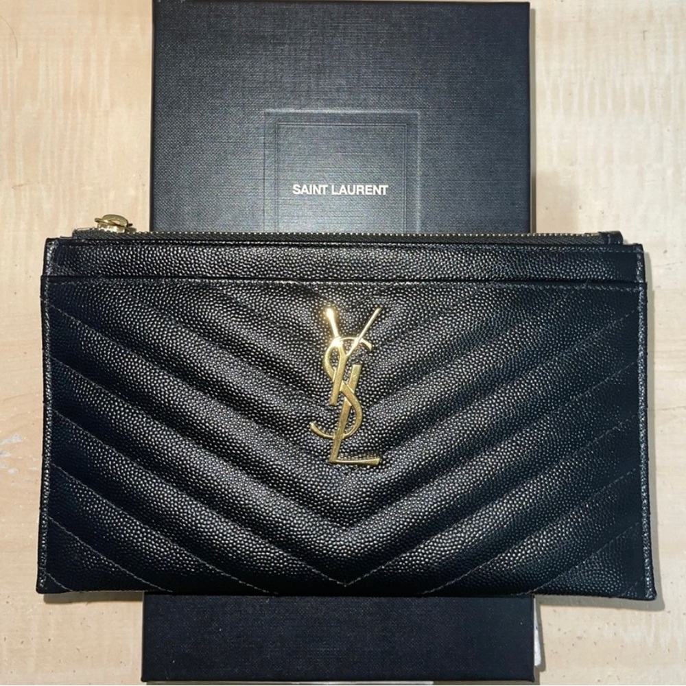 Authentic YSL Bill Pouch in Black with Gold Hardware